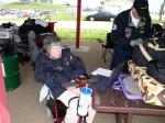 Here is Fay hard at work on her laptop in the cold wind at Heartland Park.